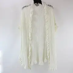 Joseph A. White Women's Long Sleeve Waterfall Lace Knit Cardigan L Ruffle Trim
