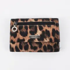 Nine West Leopard Print Foldover Wallet Clutch Front Zip Pocket