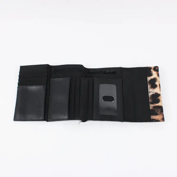 Nine West Leopard Print Foldover Wallet Clutch Front Zip Pocket