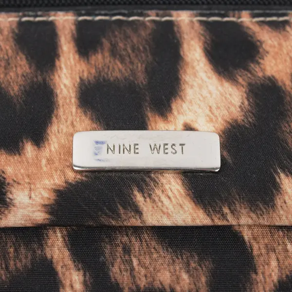 Nine West Leopard Print Foldover Wallet Clutch Front Zip Pocket