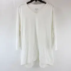 D&Co Women's White V-Neck Long Sleeve Shirt XL Rounded Hem