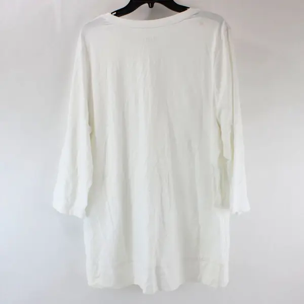 D&Co Women's White V-Neck Long Sleeve Shirt XL Rounded Hem