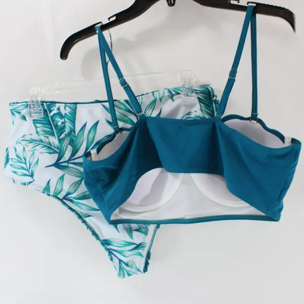 Women's Teal and White Palm Leaf Print 2-Piece Swimsuit Size XL