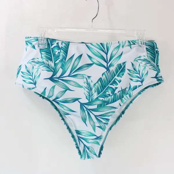 Women's Teal and White Palm Leaf Print 2-Piece Swimsuit Size XL