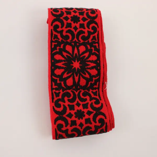 Lot of 3 Folk Style Embroidered Red Ribbon Trim 2+ Yds Each