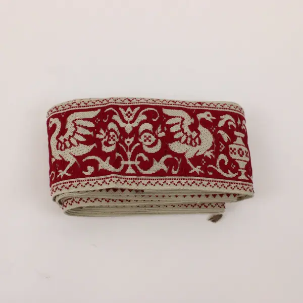 Lot of 3 Folk Style Embroidered Red Ribbon Trim 2+ Yds Each
