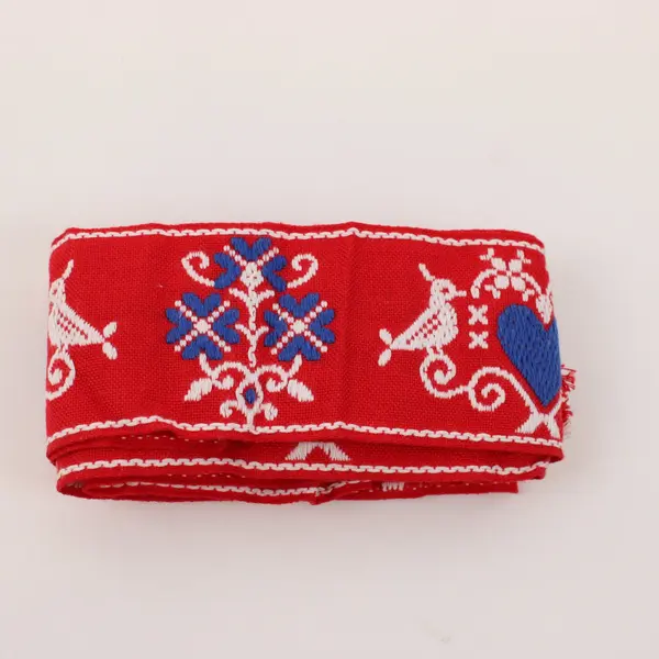 Lot of 3 Folk Style Embroidered Red Ribbon Trim 2+ Yds Each
