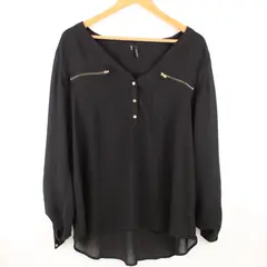 Maurices Women's XL Sheer Black Roll-Tab Sleeve Blouse Gold Hardware
