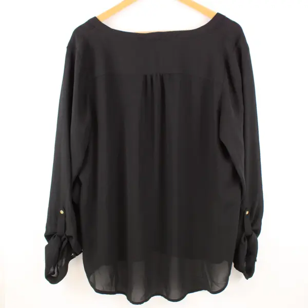 Maurices Women's XL Sheer Black Roll-Tab Sleeve Blouse Gold Hardware