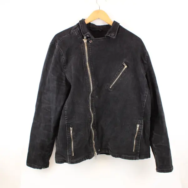 Women's XL Black Denim Jacket Asymmetrical Front Zipper