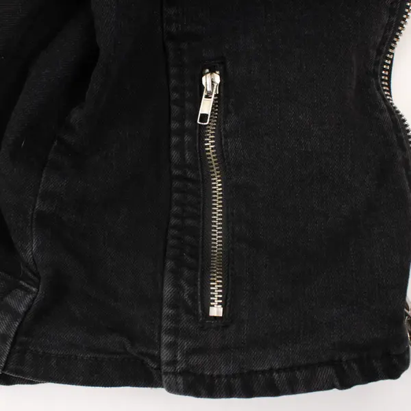 Women's XL Black Denim Jacket Asymmetrical Front Zipper