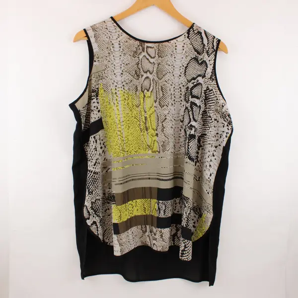 Vince Camuto Women's 1X Sleeveless Snakeskin Print Top Gray Black Neon Yellow