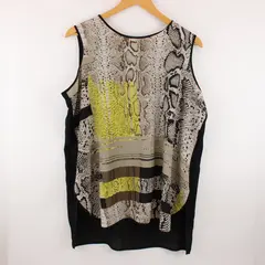 Vince Camuto Women's 1X Sleeveless Snakeskin Print Top Gray Black Neon Yellow