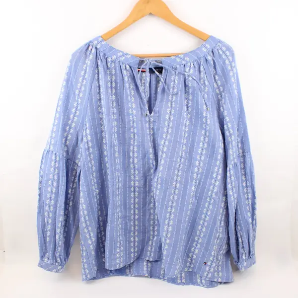 Tommy Hilfiger Women's XL Blue White Floral Woven Balloon Sleeve Top