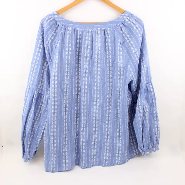 Tommy Hilfiger Women's XL Blue White Floral Woven Balloon Sleeve Top