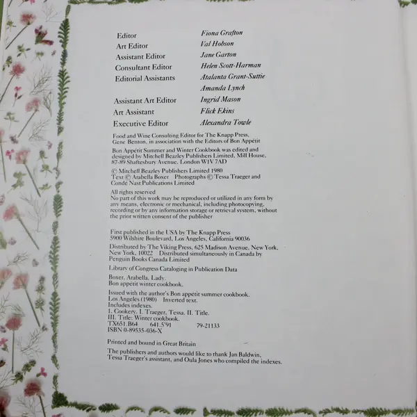 Bon Appétit Summer & Winter Cookbook Arabella Boxer Tessa Traeger 1980 HC