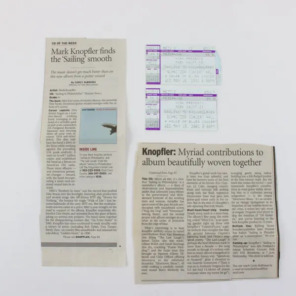 Mark Knopfler Sailing to Philadelphia 2001 Concert Booklet With Ticket Stubs PB