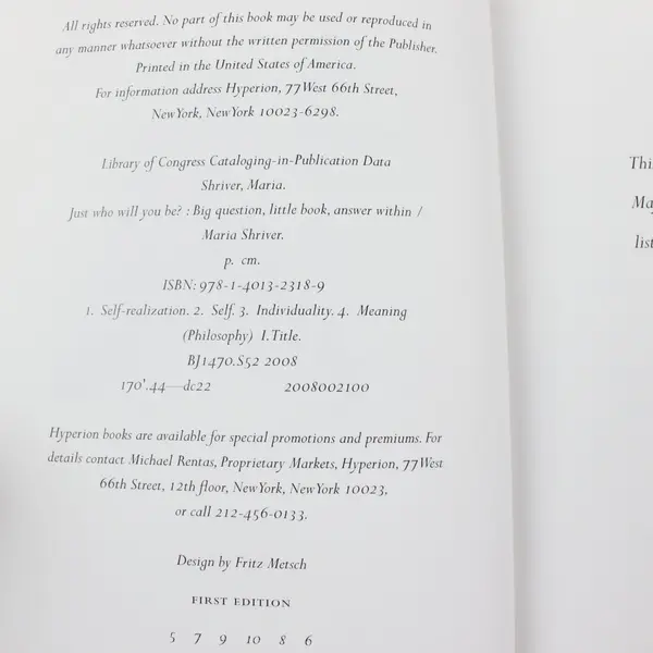 Just Who Will You Be? Maria Shriver Hardcover Book 2008, Hyperion
