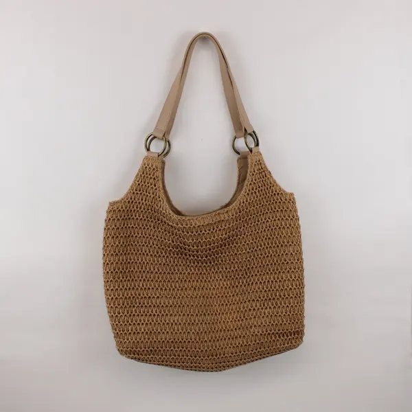 Crossi Tan Crocheted Woven Textured Handbag