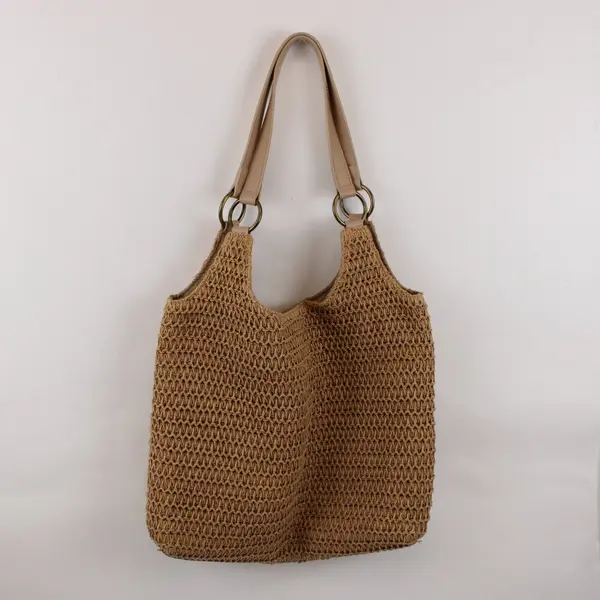 Crossi Tan Crocheted Woven Textured Handbag