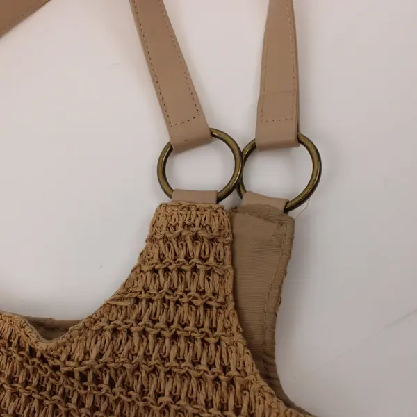Crossi Tan Crocheted Woven Textured Handbag