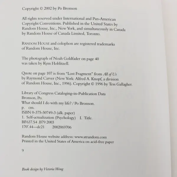 What Should I Do with My Life? Po Bronson Hardcover 2002 ISBN 9780375507496