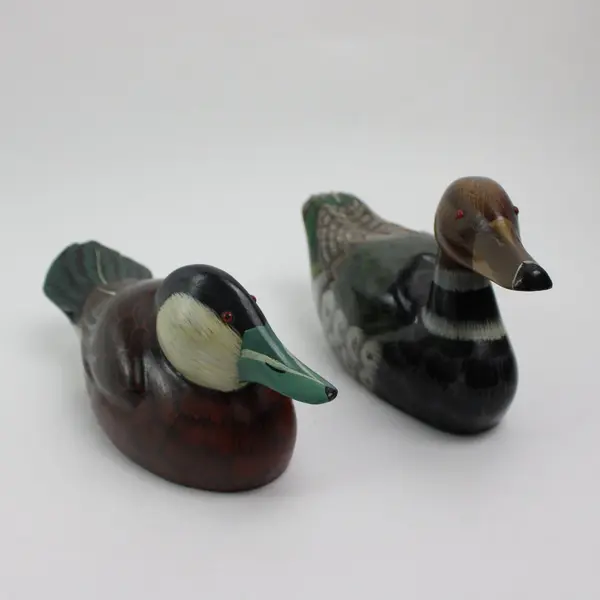 Lot of 2 Hand Painted Wooden Duck Decoy Figurines