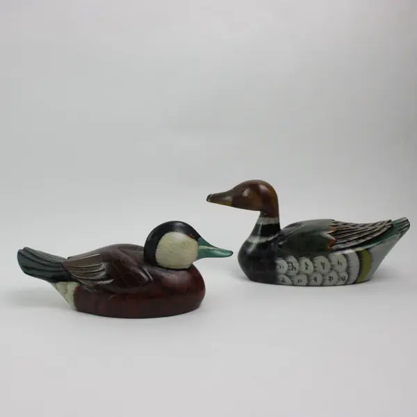 Lot of 2 Hand Painted Wooden Duck Decoy Figurines