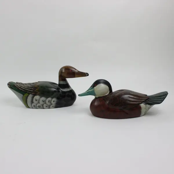 Lot of 2 Hand Painted Wooden Duck Decoy Figurines