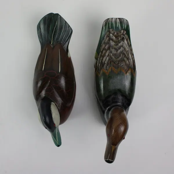 Lot of 2 Hand Painted Wooden Duck Decoy Figurines