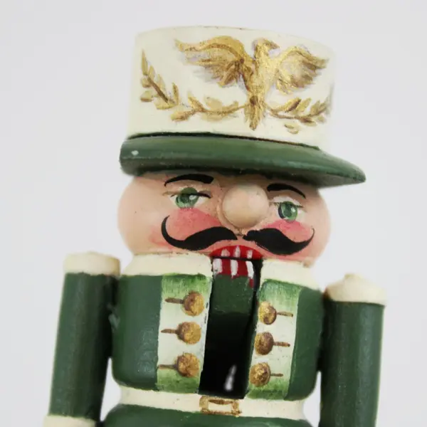 3-Inch Miniature Wooden Soldier Nutcracker Green Uniform White Cap