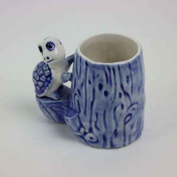 Hand Painted Delft-Style Ceramic Turtle Toothpick Holder Blue White