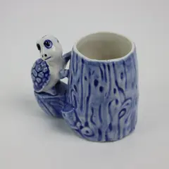 Hand Painted Delft-Style Ceramic Turtle Toothpick Holder Blue White