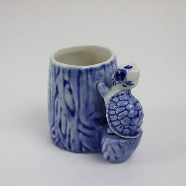Hand Painted Delft-Style Ceramic Turtle Toothpick Holder Blue White