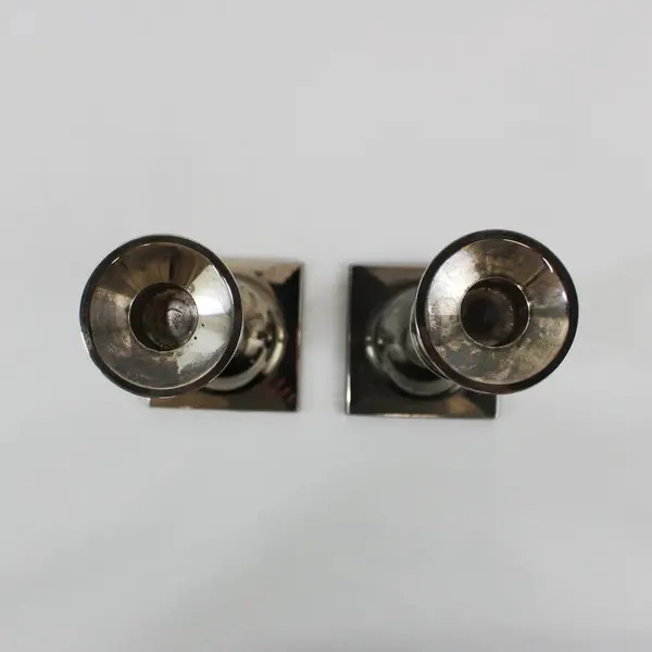 Pair Lucite And  Silver Plate Taper Candle Holders 9.5 Inch