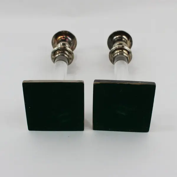Pair Lucite And  Silver Plate Taper Candle Holders 9.5 Inch