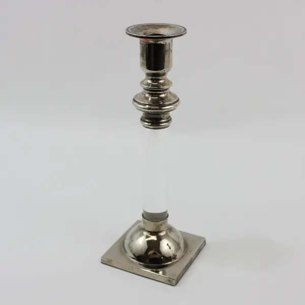 Pair Lucite And  Silver Plate Taper Candle Holders 9.5 Inch