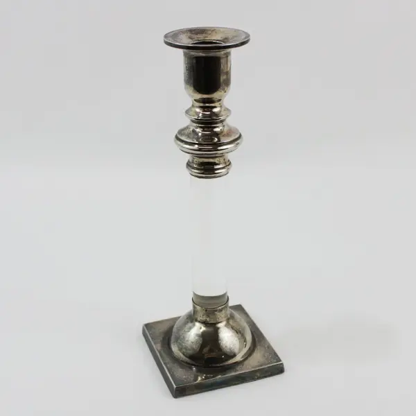 Pair Lucite And  Silver Plate Taper Candle Holders 9.5 Inch