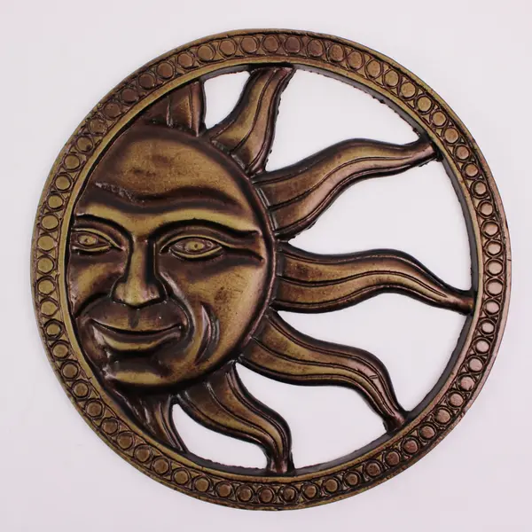 Cast Iron Sun Face Wall Decor Medallion 11.5 Inch Round