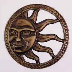 Cast Iron Sun Face Wall Decor Medallion 11.5 Inch Round