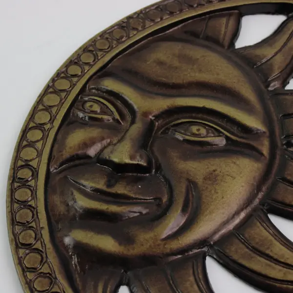 Cast Iron Sun Face Wall Decor Medallion 11.5 Inch Round