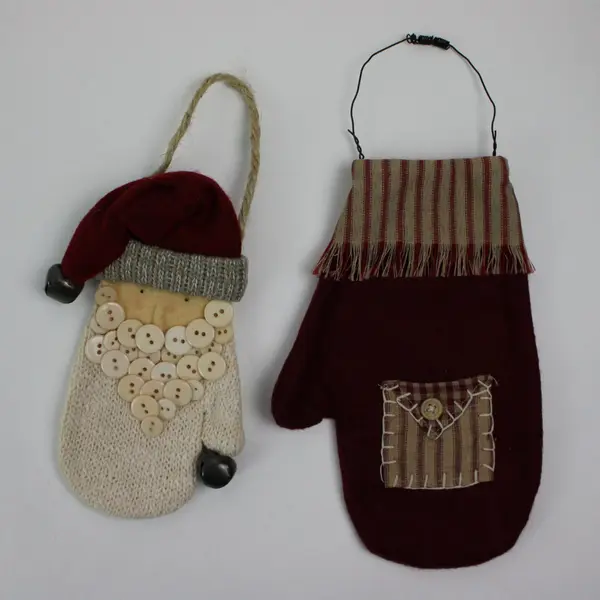 Lot of 2 Handmade Christmas Ornaments Snowman Mitten Stocking Felt