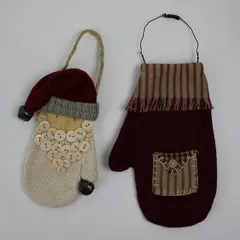 Lot of 2 Handmade Christmas Ornaments Snowman Mitten Stocking Felt