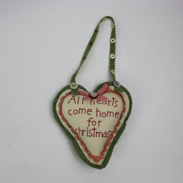 All Hearts Come Home For Christmas Heart Ornament Embroidered Fabric