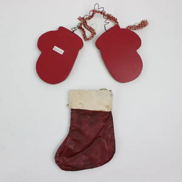 Lot of 3 Santa Christmas Ornaments Stocking Mitten Folk Art