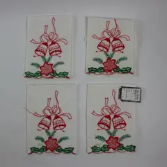 Set of 4 Embroidered Christmas Bells Cloth Napkins 12 x 18 100% Cotton