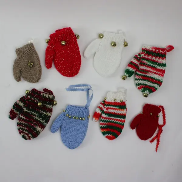 Lot of 8 Handmade Christmas Mitten Ornaments Mixed Colors Crochet Knit