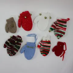 Lot of 8 Handmade Christmas Mitten Ornaments Mixed Colors Crochet Knit