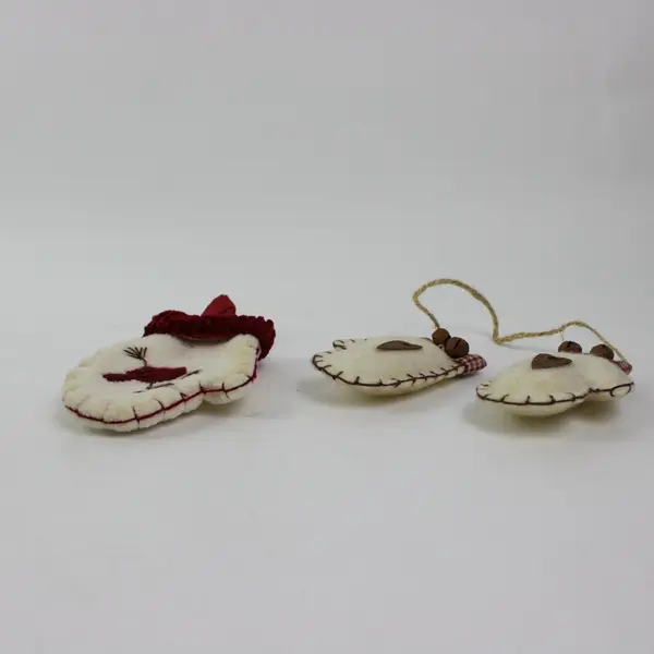 Felt Christmas Mitten Ornaments Lot of 3 Cardinal Heart