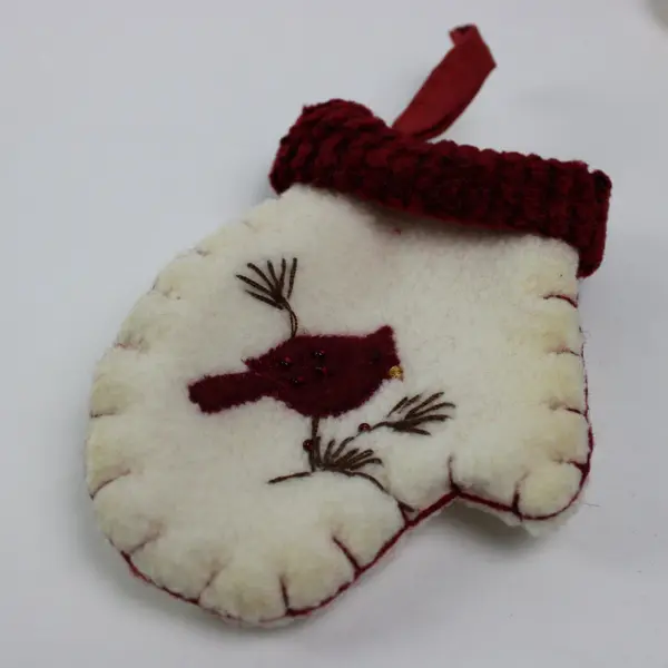Felt Christmas Mitten Ornaments Lot of 3 Cardinal Heart